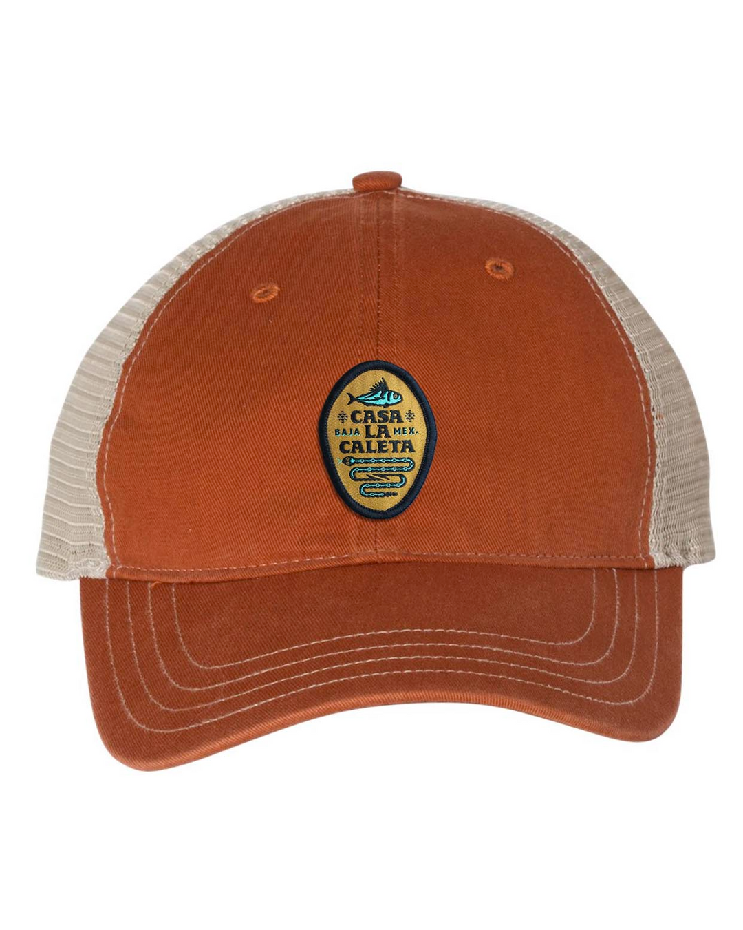 Casa La Caleta Garment-Washed Trucker Cap - Texas Orange/ Khaki