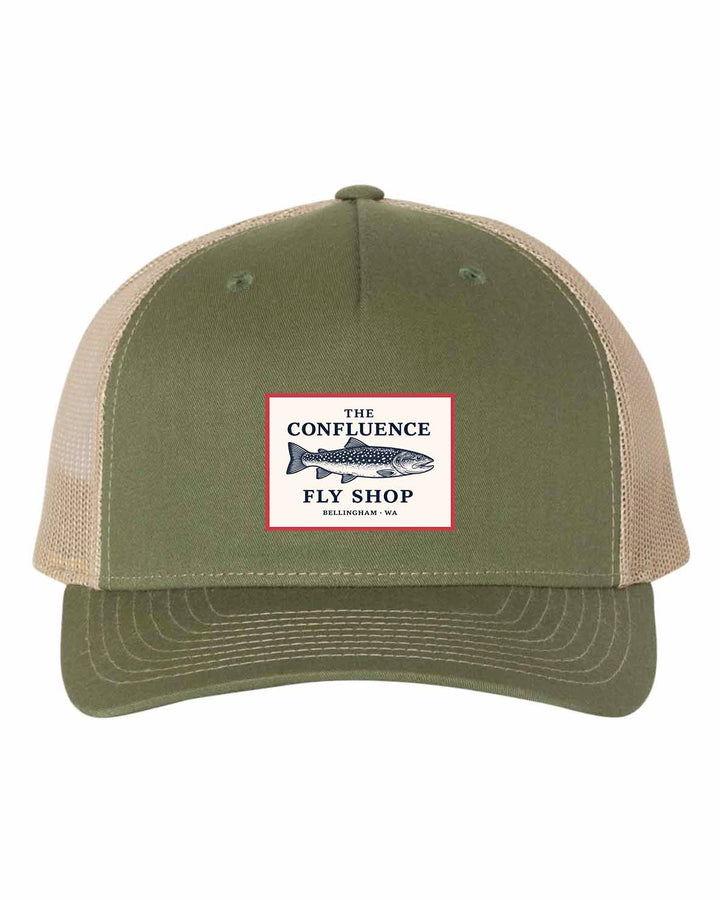 Confluence Logo Hat - Bull Trout- Army Olive Green/Tan